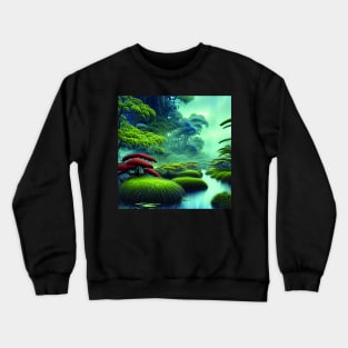 Digital Painting Scene Of a Realistic Jungle and Lake, Nature Scenery Crewneck Sweatshirt